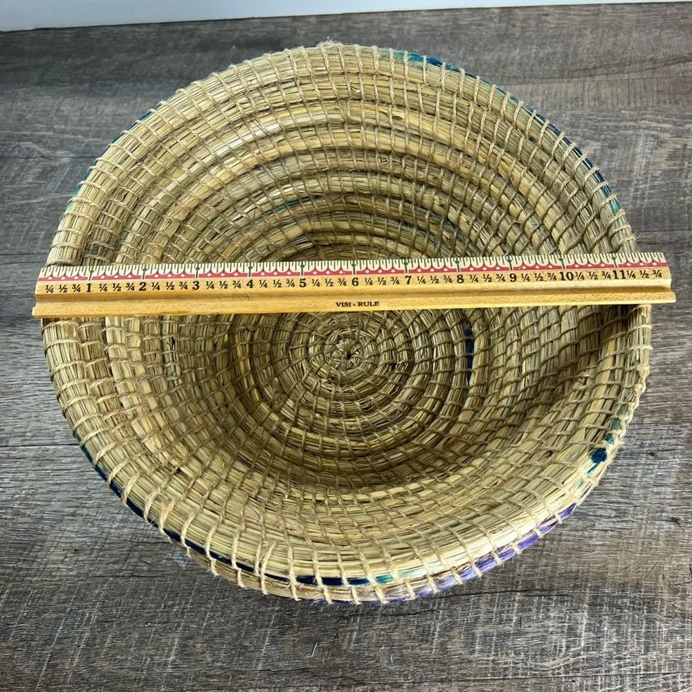 Woven baskets big 12” decor storage Boho coastal home set of two‎ blue
